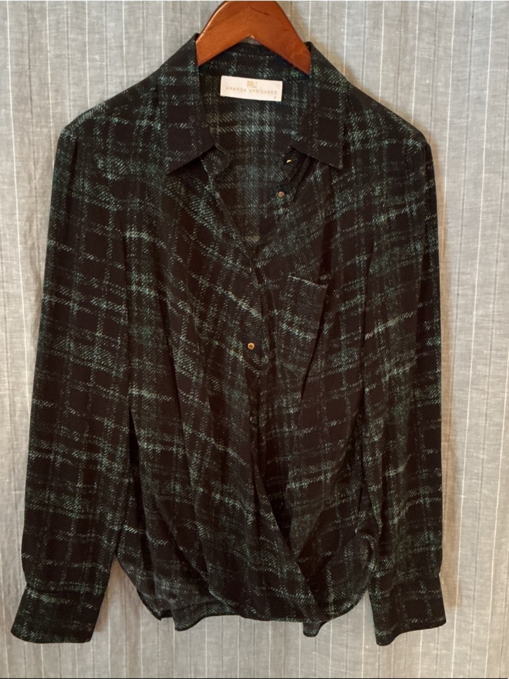 Amanda Uprichard Black & Teal Plaid Casual Button-Down Shirt